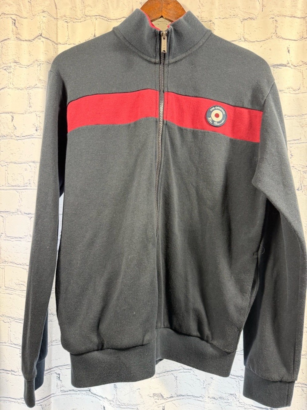 Ben Sherman Navy Zip-Up Sweater with Red Chest Stripe